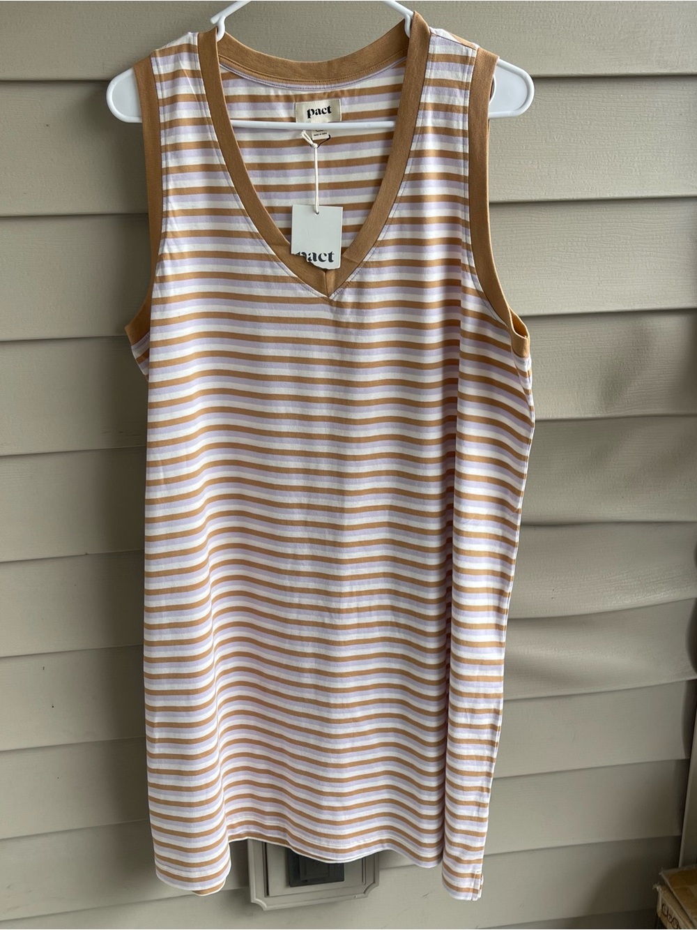 Pact 100% Organic Cotton VNeck Softspun Tank Dress In SoHo Stripe XL Sustainable